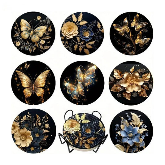 Diamond Art Drawing Coaster With Bracket, DIY Butterfly Pattern Diamond Art Coaster, Suitable For Adults And Beginners Diamond Drawing Kit, Diamond Kit Craft Supplies, Exquisite Gifts For Friends