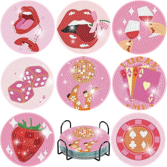Diamond Art Drawing Coaster With Bracket, DIY Wine Glass Pattern Diamond Art Coaster, Suitable For Adults And Beginners Diamond Drawing Kit, Diamond Kit Craft Supplies, Exquisite Gifts For Friends