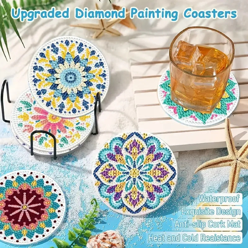 Diamond Art Drawing Coaster With Bracket, DIY Mandala Pattern Diamond Art Coaster, Suitable For Adults And Beginners Diamond Drawing Kit, Diamond Kit Craft Supplies, Exquisite Gifts For Friends