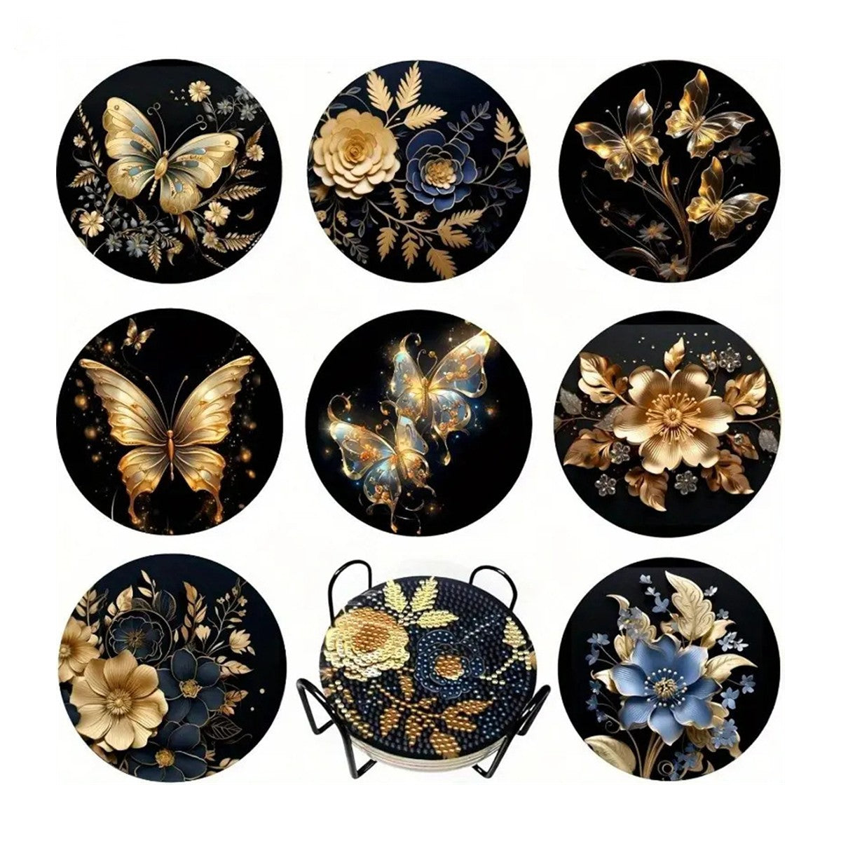 Diamond Art Drawing Coaster With Bracket, DIY Butterfly Pattern Diamond Art Coaster, Suitable For Adults And Beginners Diamond Drawing Kit, Diamond Kit Craft Supplies, Exquisite Gifts For Friends