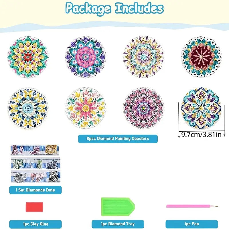 Diamond Art Drawing Coaster With Bracket, DIY Mandala Pattern Diamond Art Coaster, Suitable For Adults And Beginners Diamond Drawing Kit, Diamond Kit Craft Supplies, Exquisite Gifts For Friends