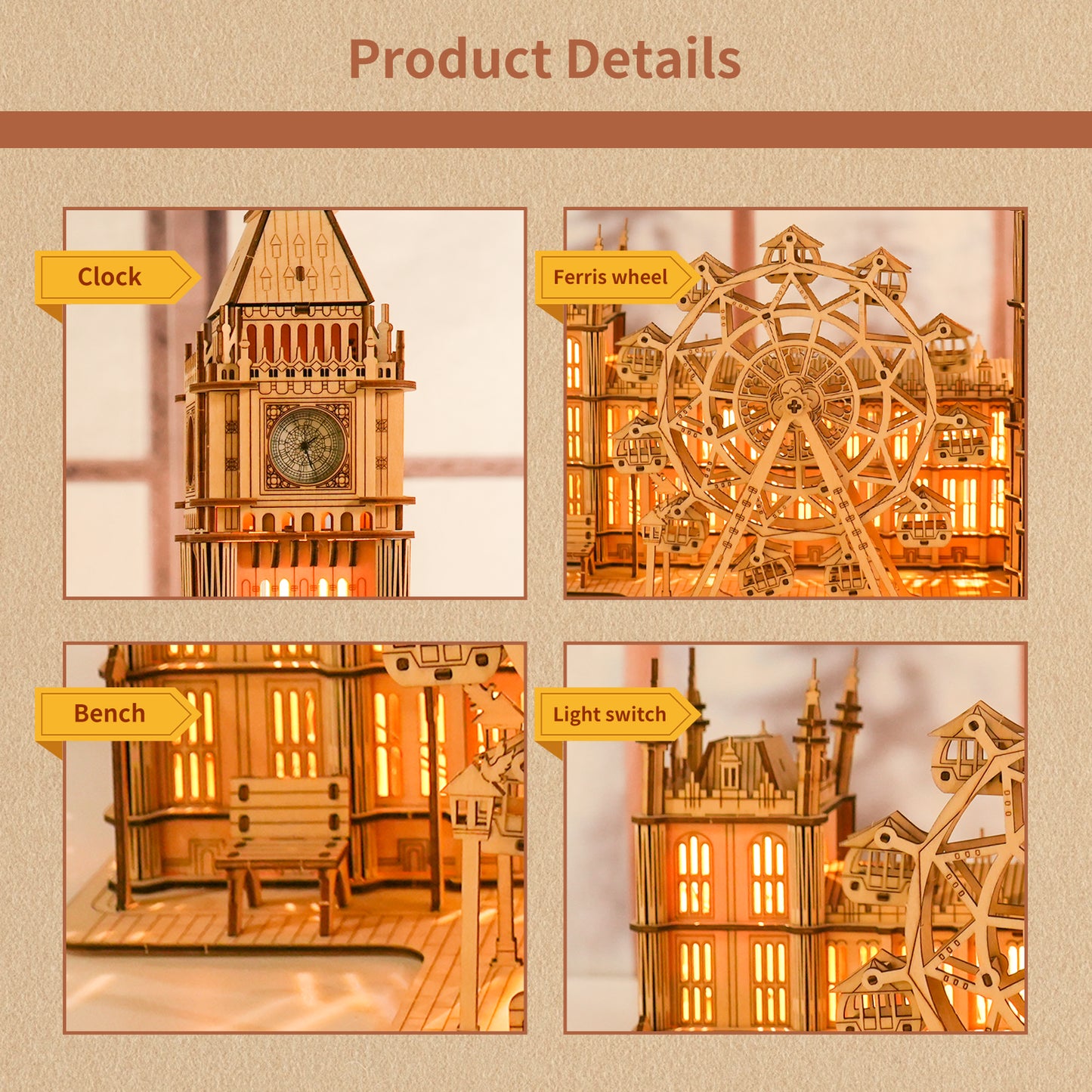 3D Wooden Puzzle Big Ben Model Kits Desktop Clock DIY Building Blocks Creative Gift Home Decor for Family Unique Christmas Gift