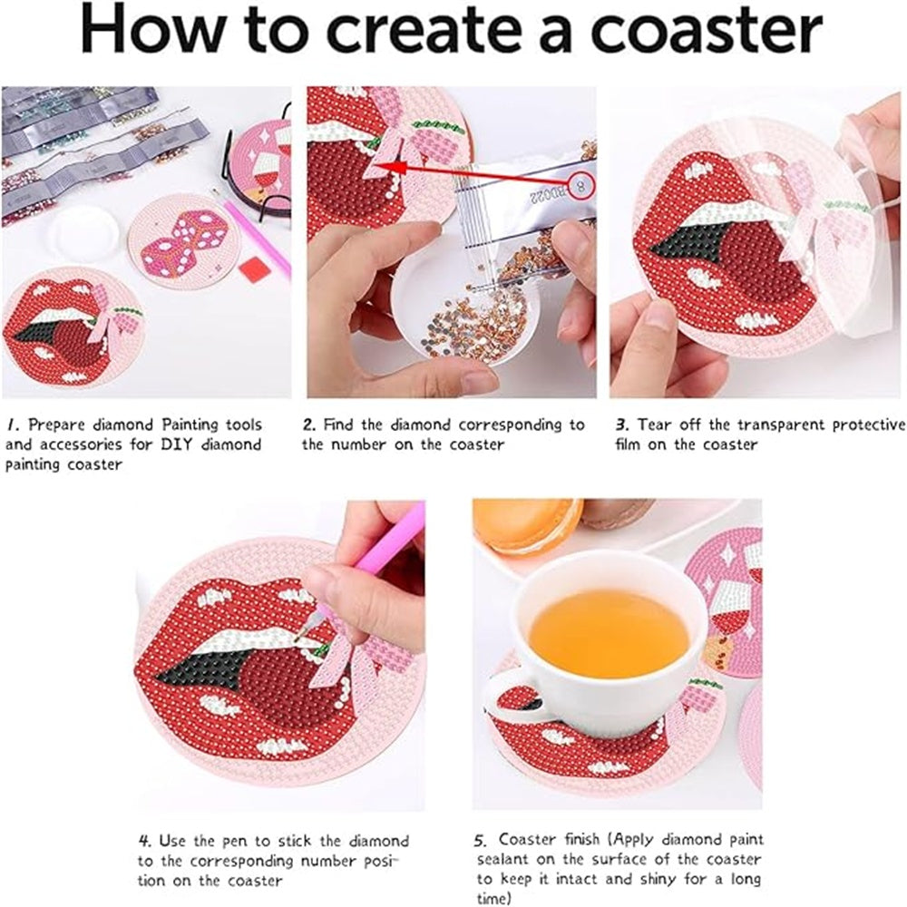 Diamond Art Drawing Coaster With Bracket, DIY Wine Glass Pattern Diamond Art Coaster, Suitable For Adults And Beginners Diamond Drawing Kit, Diamond Kit Craft Supplies, Exquisite Gifts For Friends