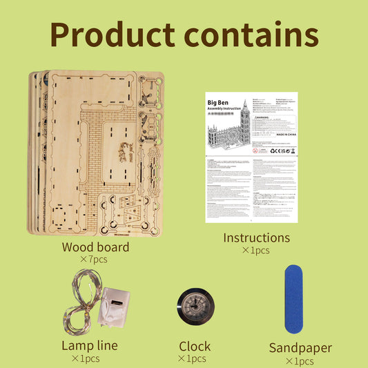3D Wooden Puzzle Big Ben Model Kits Desktop Clock DIY Building Blocks Creative Gift Home Decor for Family Unique Christmas Gift