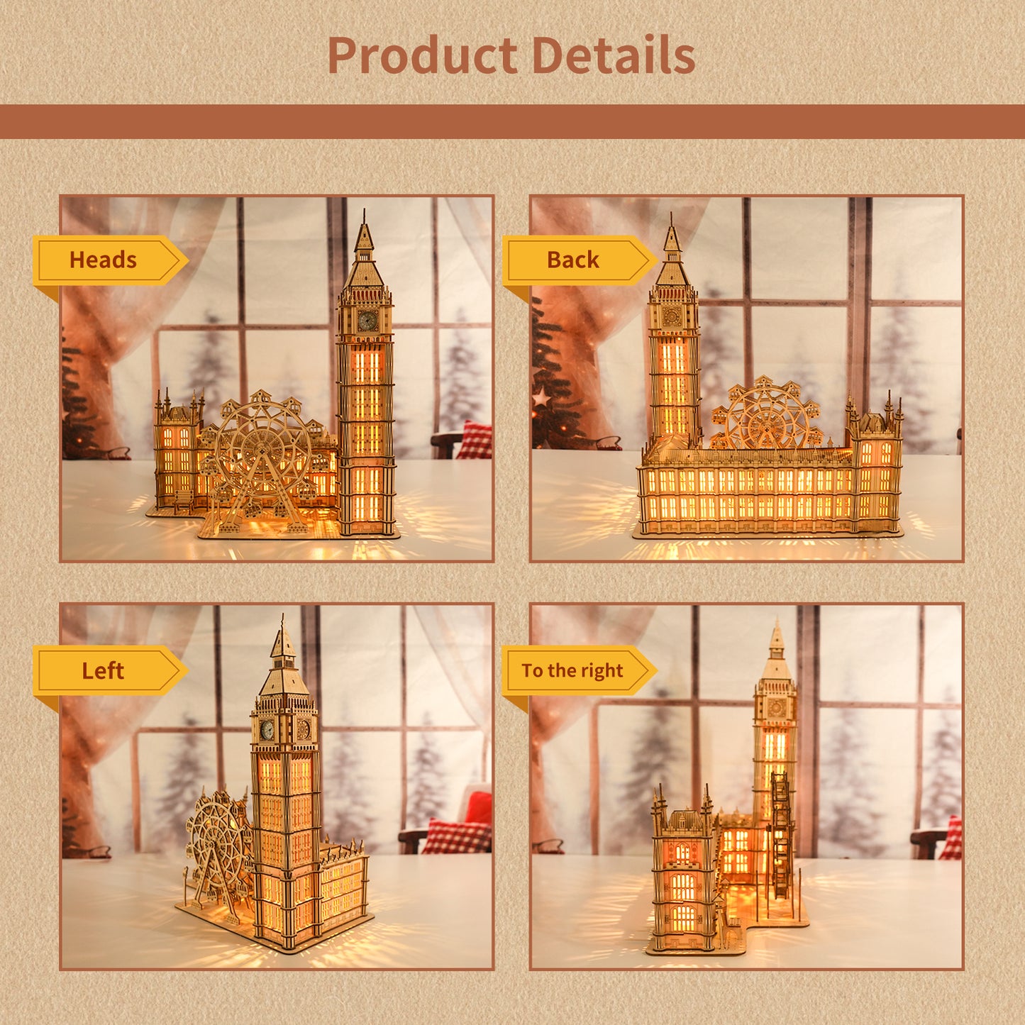 3D Wooden Puzzle Big Ben Model Kits Desktop Clock DIY Building Blocks Creative Gift Home Decor for Family Unique Christmas Gift