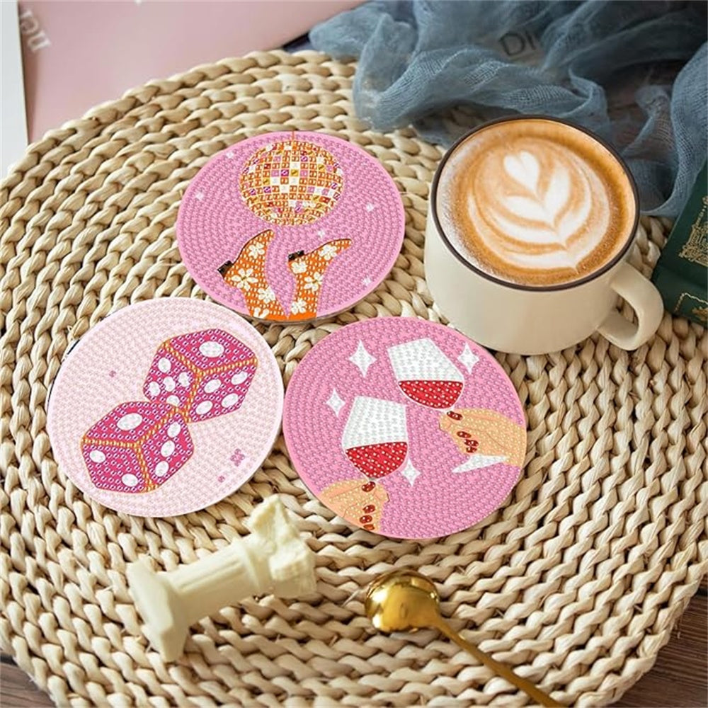 Diamond Art Drawing Coaster With Bracket, DIY Wine Glass Pattern Diamond Art Coaster, Suitable For Adults And Beginners Diamond Drawing Kit, Diamond Kit Craft Supplies, Exquisite Gifts For Friends