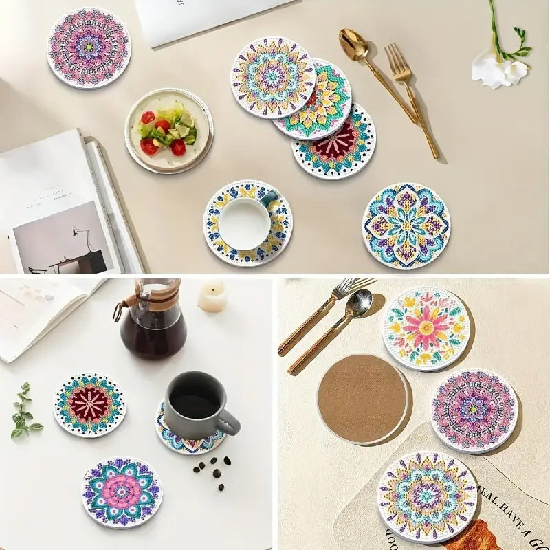 Diamond Art Drawing Coaster With Bracket, DIY Mandala Pattern Diamond Art Coaster, Suitable For Adults And Beginners Diamond Drawing Kit, Diamond Kit Craft Supplies, Exquisite Gifts For Friends