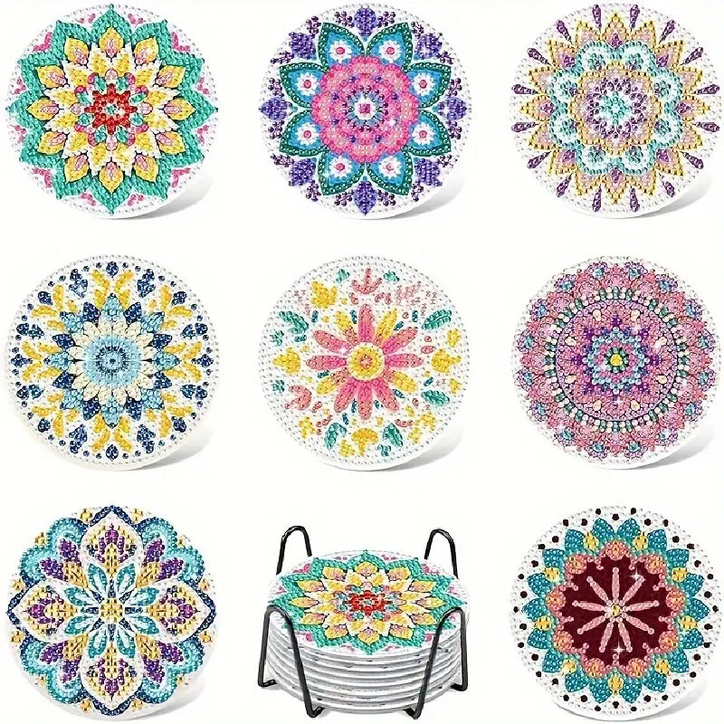 Diamond Art Drawing Coaster With Bracket, DIY Mandala Pattern Diamond Art Coaster, Suitable For Adults And Beginners Diamond Drawing Kit, Diamond Kit Craft Supplies, Exquisite Gifts For Friends