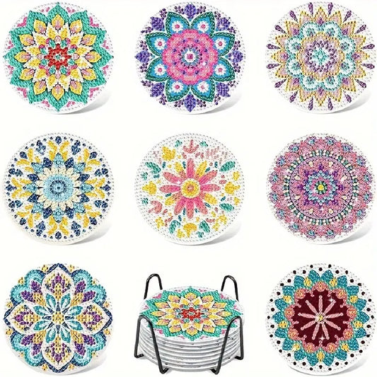 Diamond Art Drawing Coaster With Bracket, DIY Mandala Pattern Diamond Art Coaster, Suitable For Adults And Beginners Diamond Drawing Kit, Diamond Kit Craft Supplies, Exquisite Gifts For Friends