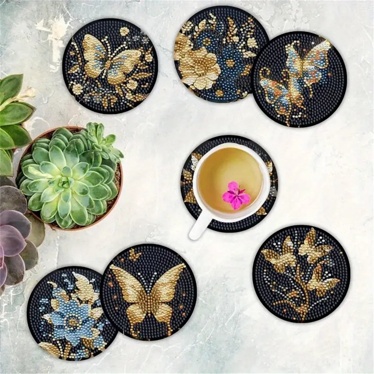 Diamond Art Drawing Coaster With Bracket, DIY Butterfly Pattern Diamond Art Coaster, Suitable For Adults And Beginners Diamond Drawing Kit, Diamond Kit Craft Supplies, Exquisite Gifts For Friends