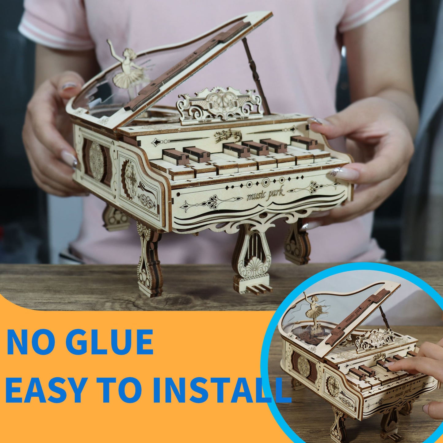 MUSIC PARK 3d Wooden Puzzle Piano Music Box Can be played Handmade Assembly Model kit DIY Crafts Holidays birthdays Christmas Gifts