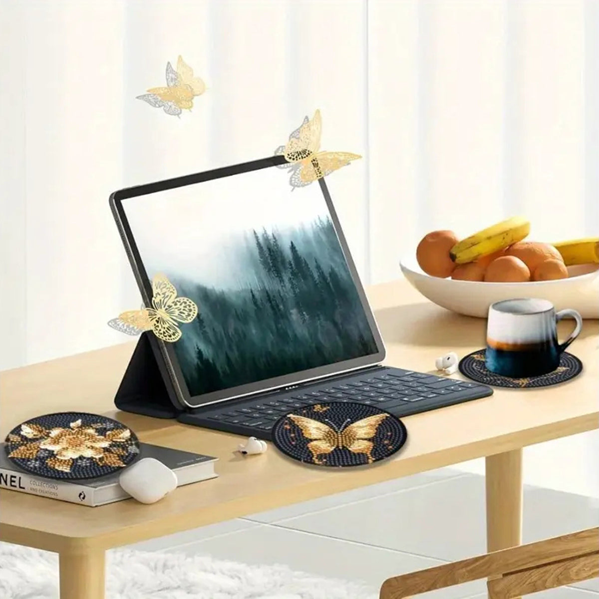 Diamond Art Drawing Coaster With Bracket, DIY Butterfly Pattern Diamond Art Coaster, Suitable For Adults And Beginners Diamond Drawing Kit, Diamond Kit Craft Supplies, Exquisite Gifts For Friends